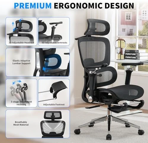 Mesh Ergonomic Office Chair with 6D Armrests — Smart Chairs, hujusko