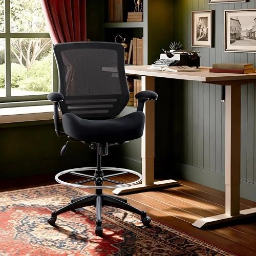 400lbs Mid Back Mesh Ergonomic Drafting Chair for Standing Desk Office Wide Chair with Built-in Lumbar Support, Big... — Smart Chairs, BOLISS