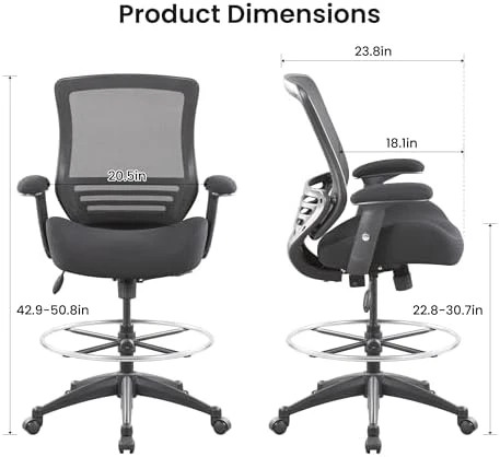 400lbs Mid Back Mesh Ergonomic Drafting Chair for Standing Desk Office Wide Chair with Built-in Lumbar Support, Big... — Smart Chairs, BOLISS