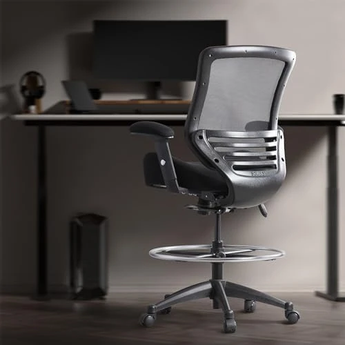 400lbs Mid Back Mesh Ergonomic Drafting Chair for Standing Desk Office Wide Chair with Built-in Lumbar Support, Big... — Smart Chairs, BOLISS