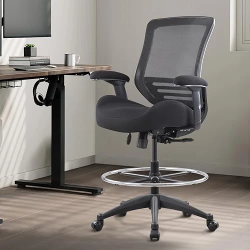 400lbs Mid Back Mesh Ergonomic Drafting Chair for Standing Desk Office Wide Chair with Built-in Lumbar Support, Big... — Smart Chairs, BOLISS