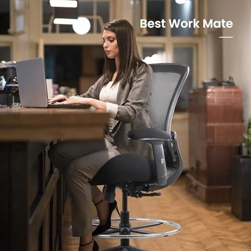 400lbs Mid Back Mesh Ergonomic Drafting Chair for Standing Desk Office Wide Chair with Built-in Lumbar Support, Big... — Smart Chairs, BOLISS