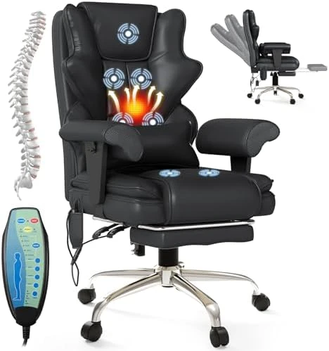 7-Point Massage Office Chair with Heated Desk, Ergonomic Executive Chair with Footrest, Adjustable Armrest — Massage Chairs, Mvpipi