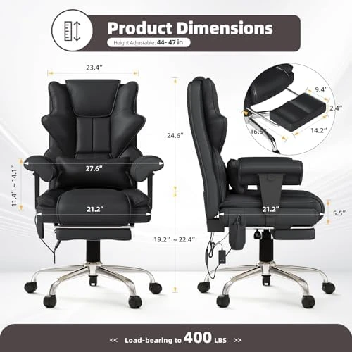 7-Point Massage Office Chair with Heated Desk, Ergonomic Executive Chair with Footrest, Adjustable Armrest — Massage Chairs, Mvpipi