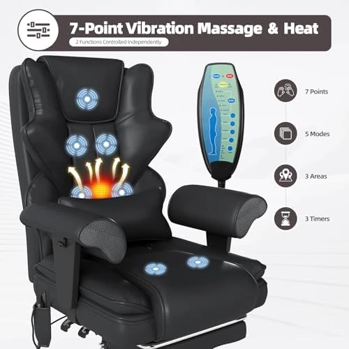 7-Point Massage Office Chair with Heated Desk, Ergonomic Executive Chair with Footrest, Adjustable Armrest — Massage Chairs, Mvpipi