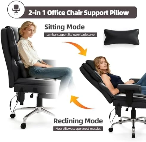 7-Point Massage Office Chair with Heated Desk, Ergonomic Executive Chair with Footrest, Adjustable Armrest — Massage Chairs, Mvpipi