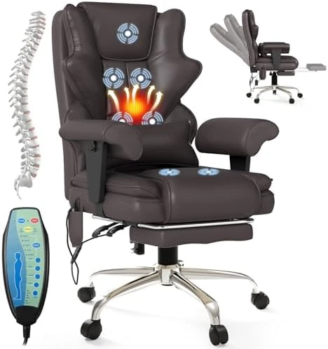 7-Point Massage Office Chair with Heated Desk, Ergonomic Executive Chair with Footrest, Adjustable Armrest — Massage Chairs, Mvpipi