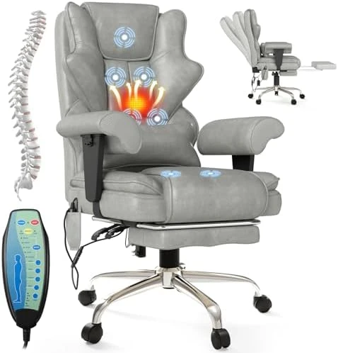 7-Point Massage Office Chair with Heated Desk, Ergonomic Executive Chair with Footrest, Adjustable Armrest — Massage Chairs, Mvpipi