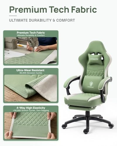 Breathable Fabric Gaming Chair with Gel Pad and Footrest — Smart Chairs, Dowinx