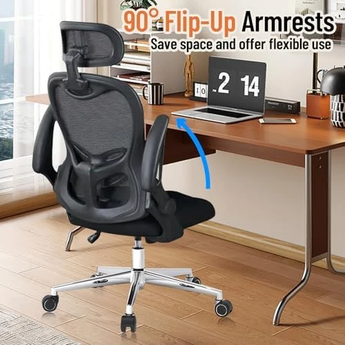 Ergonomic Breathable Mesh Office Chair with Flip-Up Arms — Smart Chairs, OHFILA