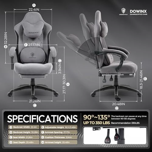Fabric Gaming Chair with Heated Massage Lumbar Support — Massage Chairs, Dowinx