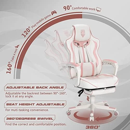 Gaming Chair for Girls with Footrest and Massage — Massage Chairs, Vonesse