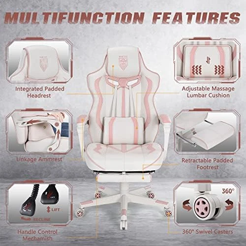 Gaming Chair for Girls with Footrest and Massage — Massage Chairs, Vonesse