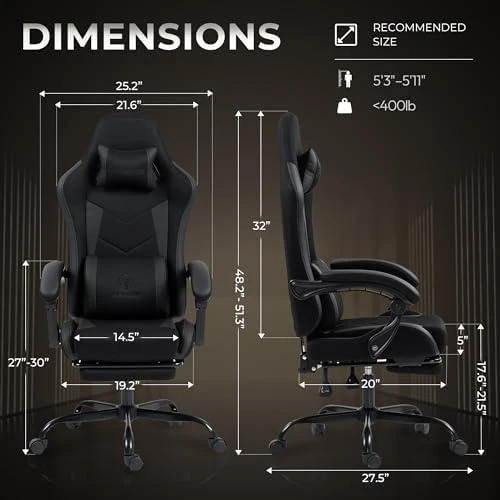 Gaming Chair with Footrest, Ergonomic Leather Mesh Chair, Massage Lumbar Support — Smart Chairs, Dowinx
