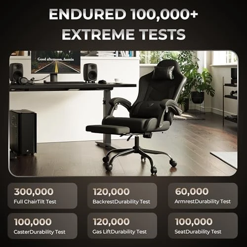 Gaming Chair with Footrest, Ergonomic Leather Mesh Chair, Massage Lumbar Support — Smart Chairs, Dowinx