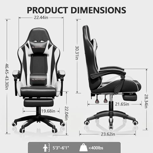 Gaming Chair with Footrest, Ergonomic Reclining, Lumbar Support & Massage, High Back Racing Style, Adjustable Headrest,... — Smart Chairs, Mr IRONSTONE