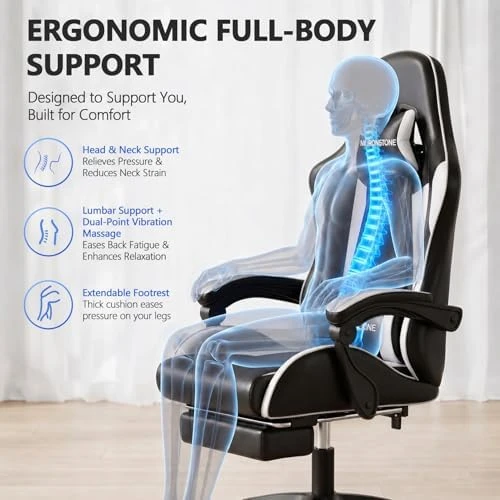 Gaming Chair with Footrest, Ergonomic Reclining, Lumbar Support & Massage, High Back Racing Style, Adjustable Headrest,... — Smart Chairs, Mr IRONSTONE