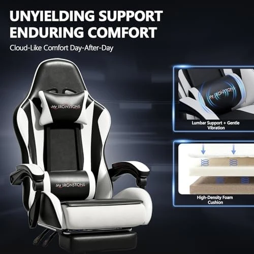 Gaming Chair with Footrest, Ergonomic Reclining, Lumbar Support & Massage, High Back Racing Style, Adjustable Headrest,... — Smart Chairs, Mr IRONSTONE
