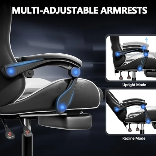 Gaming Chair with Footrest, Ergonomic Reclining, Lumbar Support & Massage, High Back Racing Style, Adjustable Headrest,... — Smart Chairs, Mr IRONSTONE