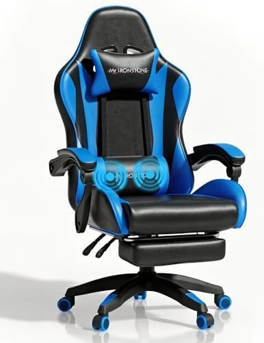 Gaming Chair with Footrest, Ergonomic Reclining, Lumbar Support & Massage, High Back Racing Style, Adjustable Headrest,... — Smart Chairs, Mr IRONSTONE