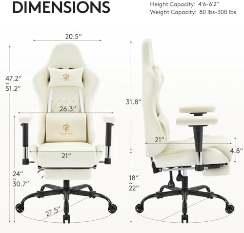 Gaming Chair with Footrest, Massage Lumbar Support — Massage Chairs, Morkprism