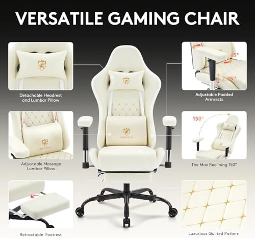Gaming Chair with Footrest, Massage Lumbar Support — Massage Chairs, Morkprism