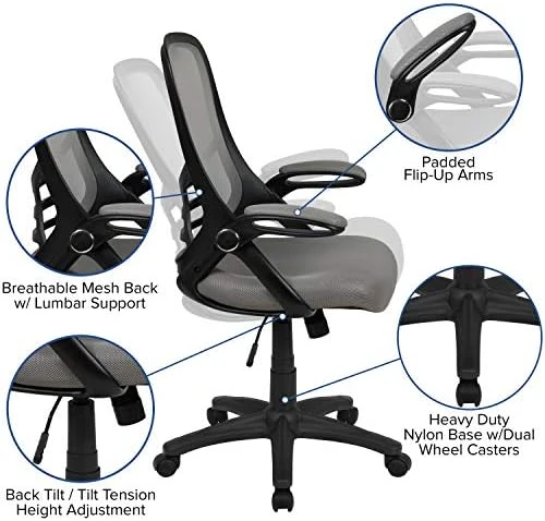 High-Back Swivel Office Chair with Adjustable Lumbar Support and Seat Height, Ergonomic Mesh Desk Chair with Flip-Up... — Smart Chairs, Flash Furniture