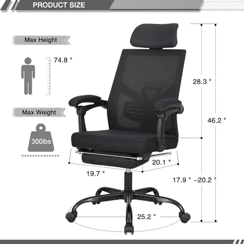 Mesh Ergonomic Office Chair with Footrest — Smart Chairs, Qulomvs