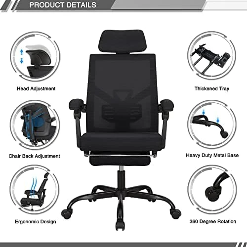 Mesh Ergonomic Office Chair with Footrest — Smart Chairs, Qulomvs