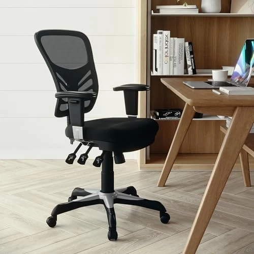 Mid-Back Swivel Desk Chair with Wheels, Mesh Back, Padded Seat, and Armrests — Smart Chairs, Flash Furniture