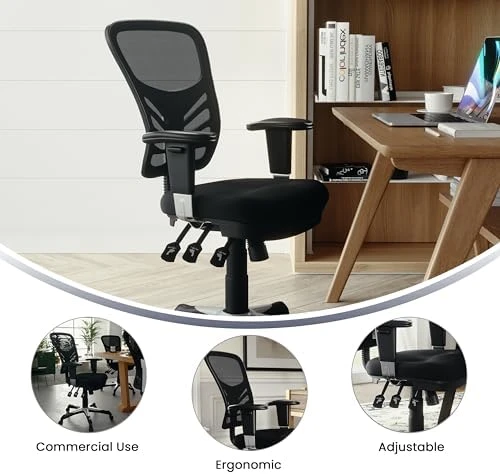 Mid-Back Swivel Desk Chair with Wheels, Mesh Back, Padded Seat, and Armrests — Smart Chairs, Flash Furniture