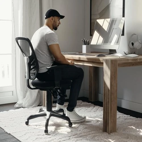 Mid-Back Swivel Desk Chair with Wheels, Mesh Back, Padded Seat, and Armrests — Smart Chairs, Flash Furniture