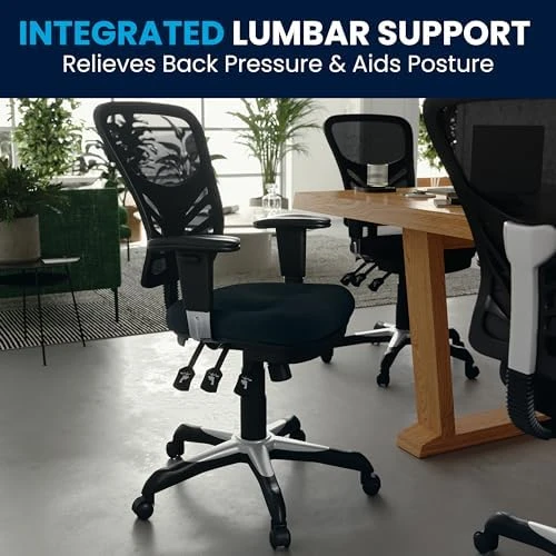 Mid-Back Swivel Desk Chair with Wheels, Mesh Back, Padded Seat, and Armrests — Smart Chairs, Flash Furniture
