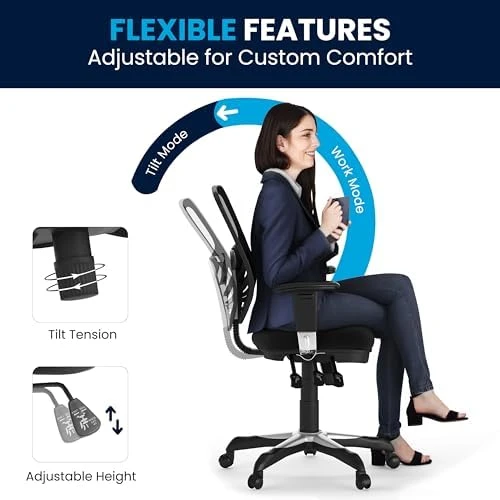 Mid-Back Swivel Desk Chair with Wheels, Mesh Back, Padded Seat, and Armrests — Smart Chairs, Flash Furniture