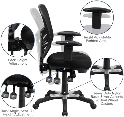 Mid-Back Swivel Desk Chair with Wheels, Mesh Back, Padded Seat, and Armrests — Smart Chairs, Flash Furniture