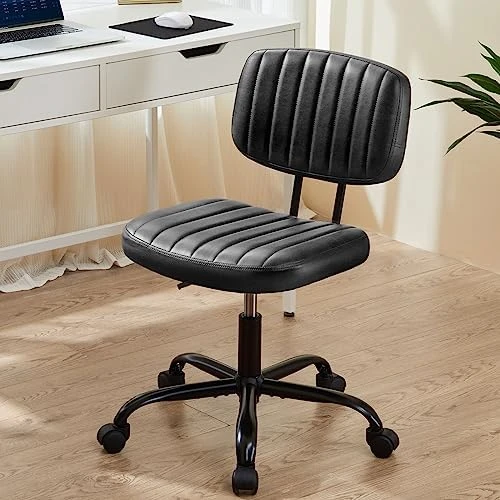 Small Office Desk Chair - Armless PU Leather with Lumbar Support — Smart Chairs, Sweetcrispy