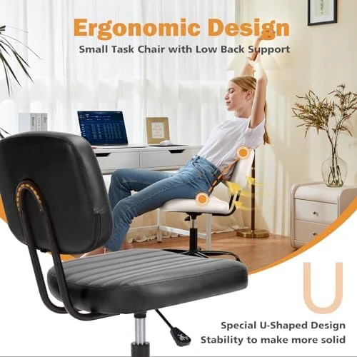 Small Office Desk Chair - Armless PU Leather with Lumbar Support — Smart Chairs, Sweetcrispy