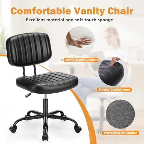 Small Office Desk Chair - Armless PU Leather with Lumbar Support — Smart Chairs, Sweetcrispy