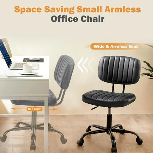 Small Office Desk Chair - Armless PU Leather with Lumbar Support — Smart Chairs, Sweetcrispy