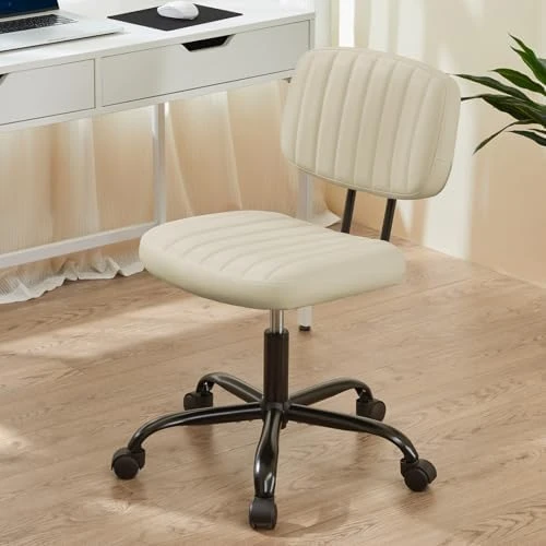 Small Office Desk Chair - Armless PU Leather with Lumbar Support — Smart Chairs, Sweetcrispy