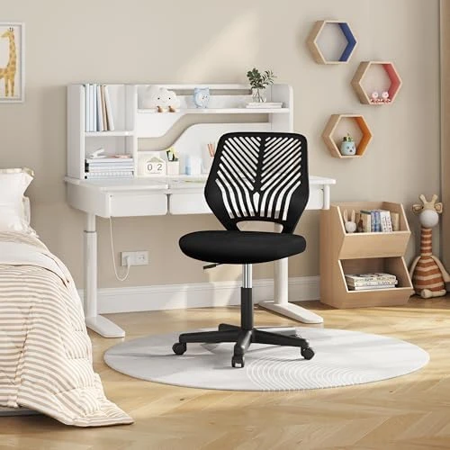 Student Desk Chair, Low-Back Armless Study Chair with Lumbar Support, Adjustable Swivel Office Chair — Smart Chairs, Yaheetech
