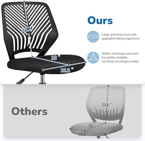Student Desk Chair, Low-Back Armless Study Chair with Lumbar Support, Adjustable Swivel Office Chair — Smart Chairs, Yaheetech