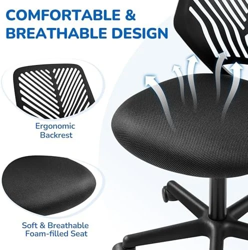 Student Desk Chair, Low-Back Armless Study Chair with Lumbar Support, Adjustable Swivel Office Chair — Smart Chairs, Yaheetech