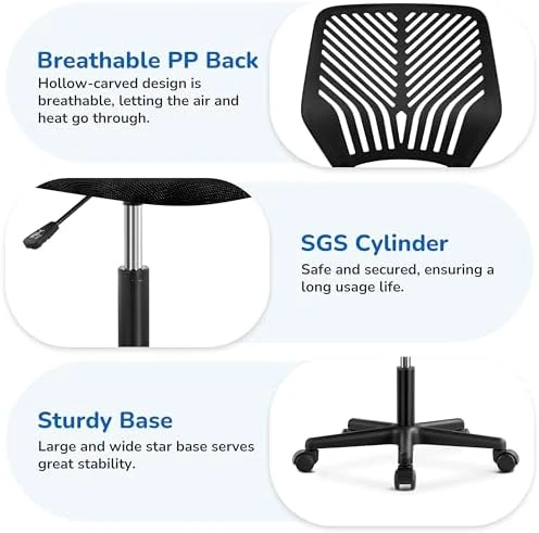 Student Desk Chair, Low-Back Armless Study Chair with Lumbar Support, Adjustable Swivel Office Chair — Smart Chairs, Yaheetech