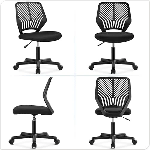 Student Desk Chair, Low-Back Armless Study Chair with Lumbar Support, Adjustable Swivel Office Chair — Smart Chairs, Yaheetech