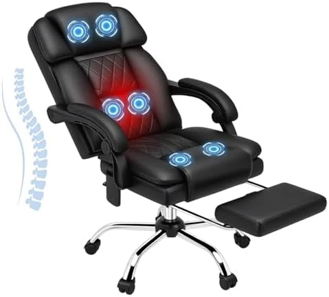 6-Point Massage Office Chair with Heat, Ergonomic Reclining Desk Chair with Footrest, PU Leather Executive Chairs for... — Massage Chairs, HOMREST
