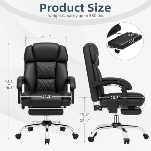 6-Point Massage Office Chair with Heat, Ergonomic Reclining Desk Chair with Footrest, PU Leather Executive Chairs for... — Massage Chairs, HOMREST