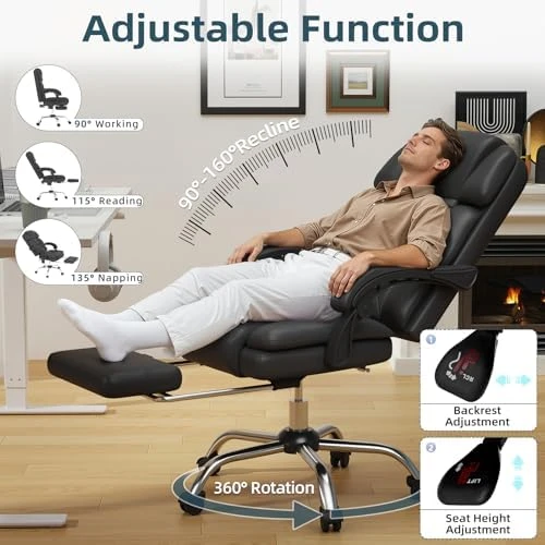 6-Point Massage Office Chair with Heat, Ergonomic Reclining Desk Chair with Footrest, PU Leather Executive Chairs for... — Massage Chairs, HOMREST