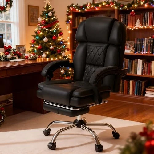 6-Point Massage Office Chair with Heat, Ergonomic Reclining Desk Chair with Footrest, PU Leather Executive Chairs for... — Massage Chairs, HOMREST