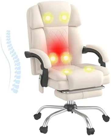 6-Point Massage Office Chair with Heat, Ergonomic Reclining Desk Chair with Footrest, PU Leather Executive Chairs for... — Massage Chairs, HOMREST